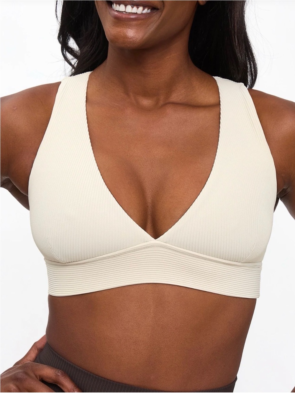 Buffbunny Ribbed Deep V Sports Bra Cold Brew New With Tags White Medium